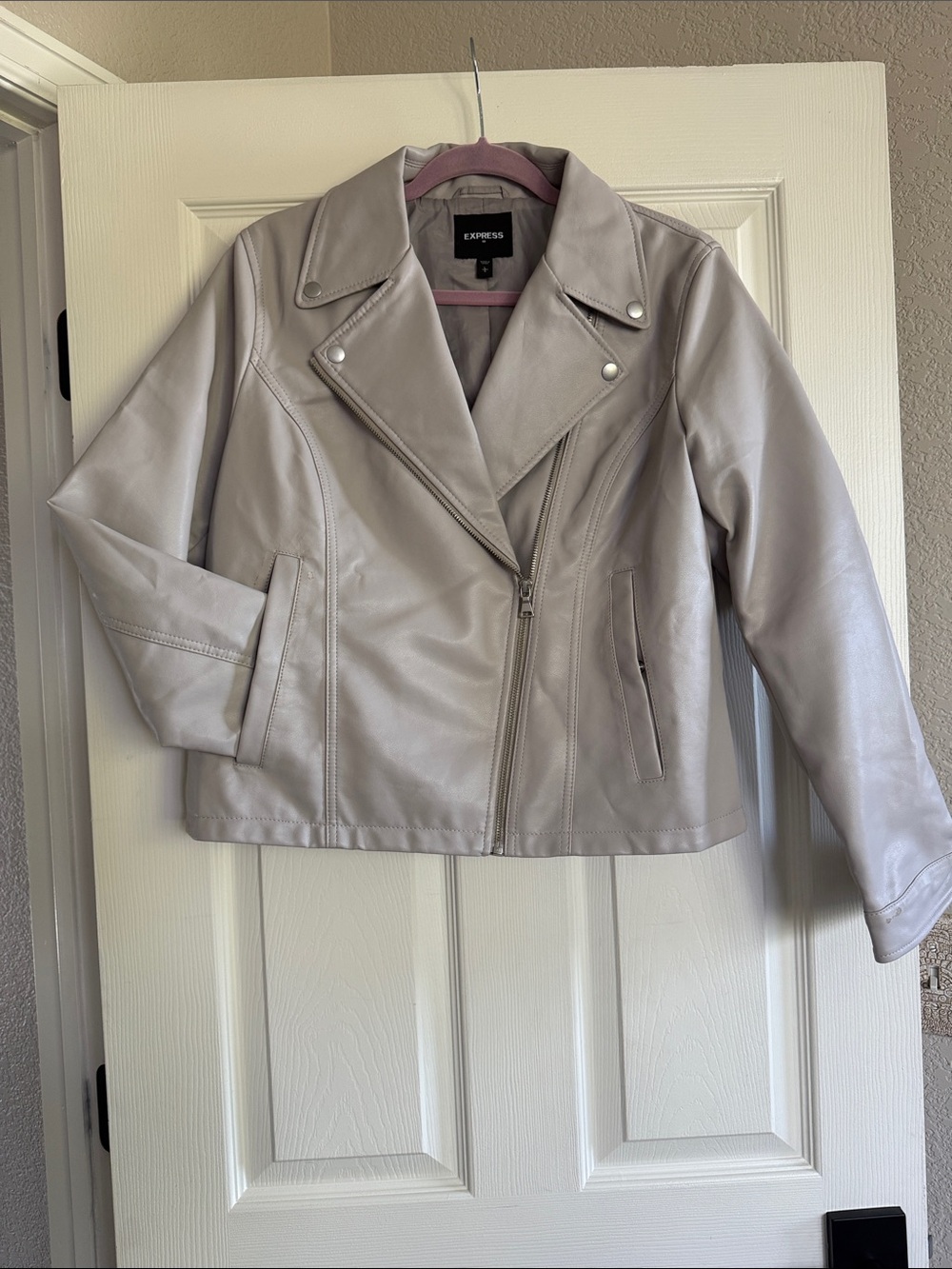 Express Pale Gray Faux Leather Moto Jacket